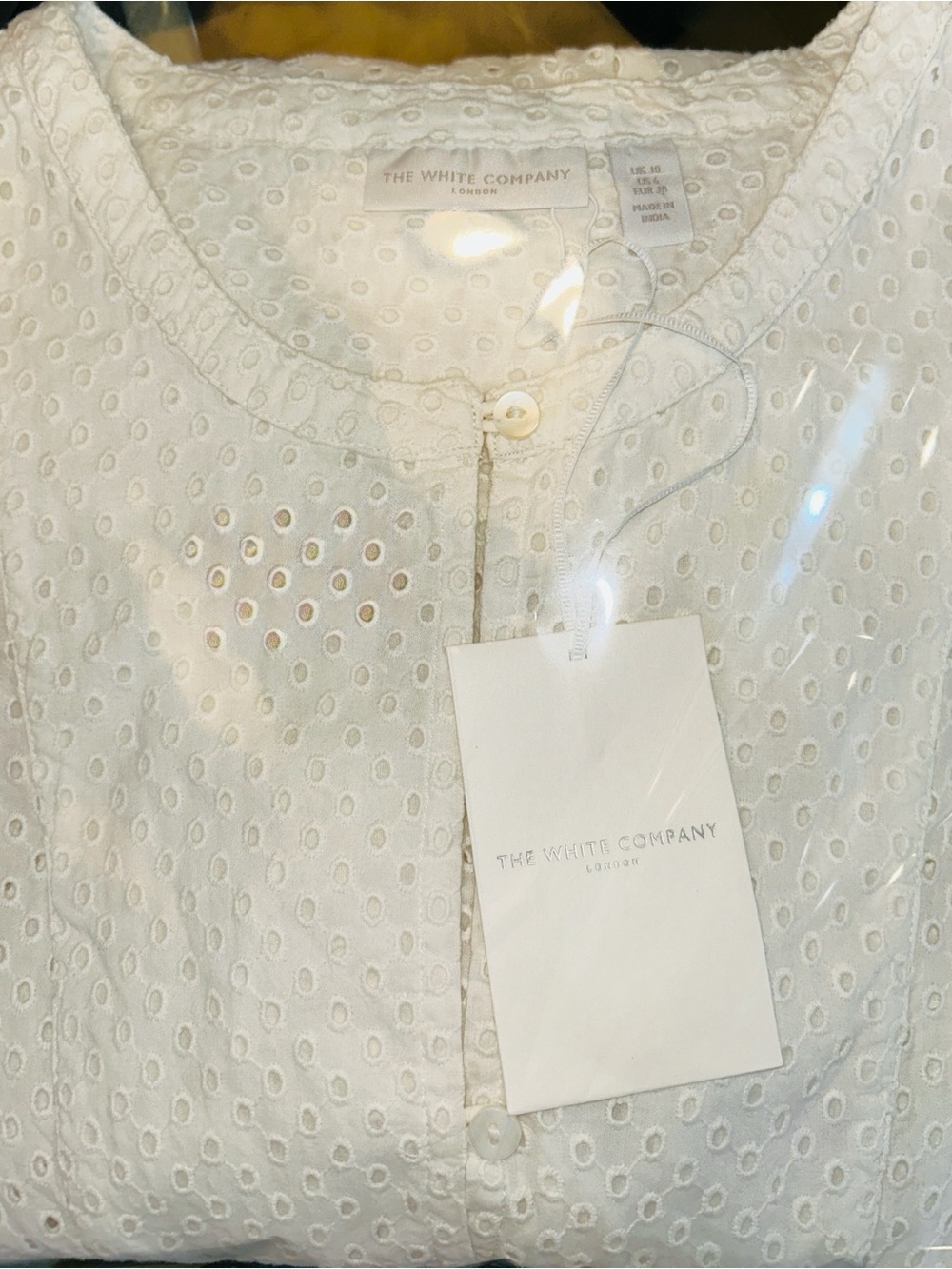 NWT The White Company of London White Eyelet Coverup Top Size 6